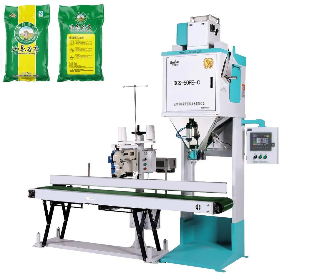 Ewinall DCS-50FE-C Grain Packaging Machine 50kg Feed Rice Beans Woven Gunny Bag